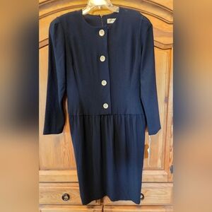 Vintage 1990's Liz Claiborne Women's Navy Blue Dressy Dress Sz 12 $125  50% OFF